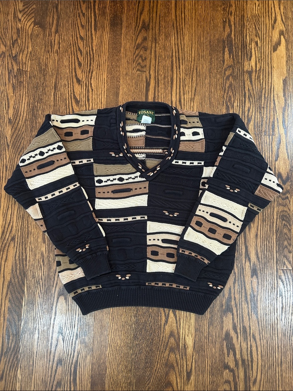 Vintage 3-D Knit V-Neck Sweater